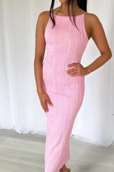 Pleated Textured Pack Hip Cami Dress